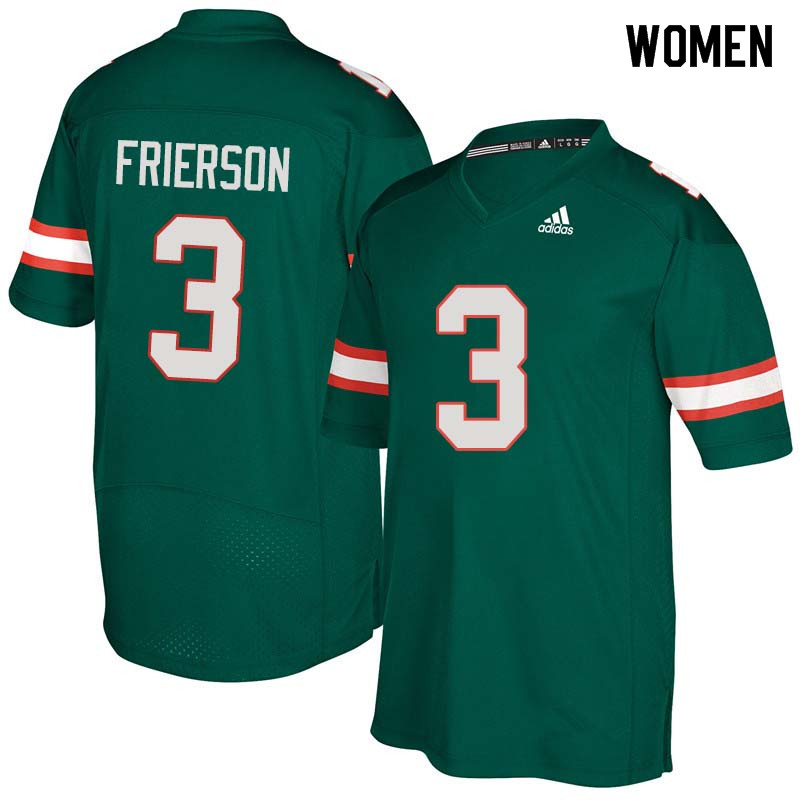 Women Miami Hurricanes #3 Gilbert Frierson College Football Jerseys Sale-Green - Click Image to Close